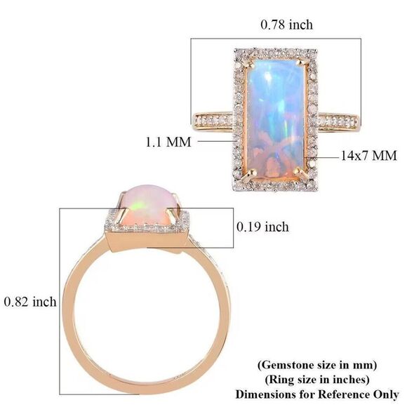10k Gold Natural Opal Ring -Size 9- 2.80cttw Blue Opal & Halo Diamond Ring -4.3g - Picture 6 of 16